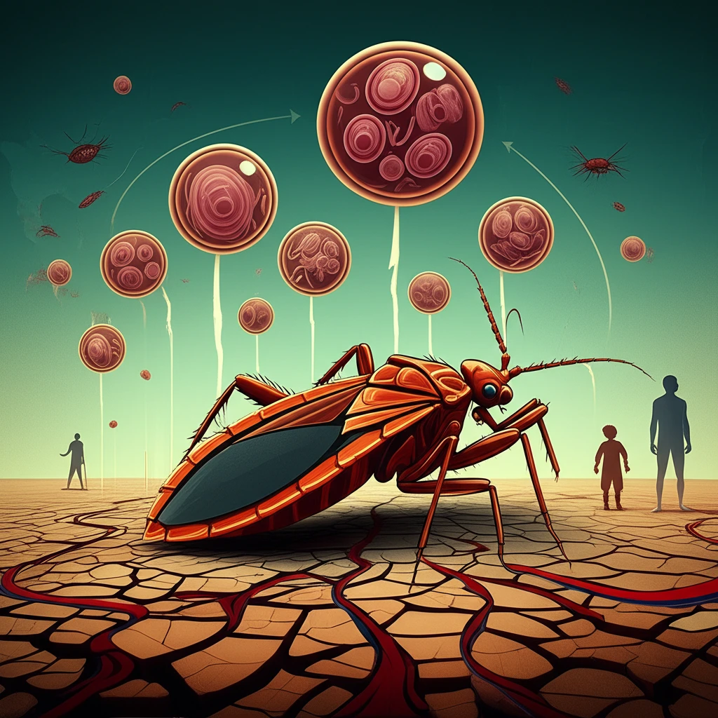 Digital illustration of Chagas disease life cycle.