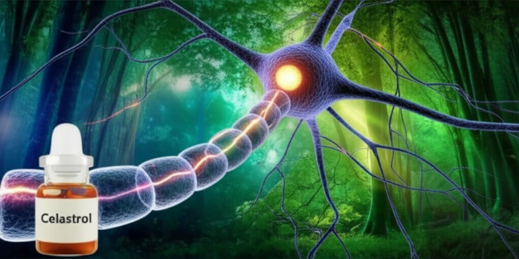 Illustration of nerve cells, inflammation and celastrol