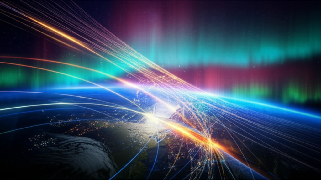 A digital artwork visualizing the complex interplay of magnetic fields and charged particles in space physics, with vibrant auroras.