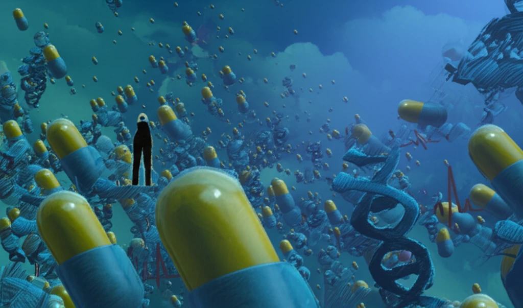 Illustration depicting the concept of pharmacovigilance with medical symbols and pills