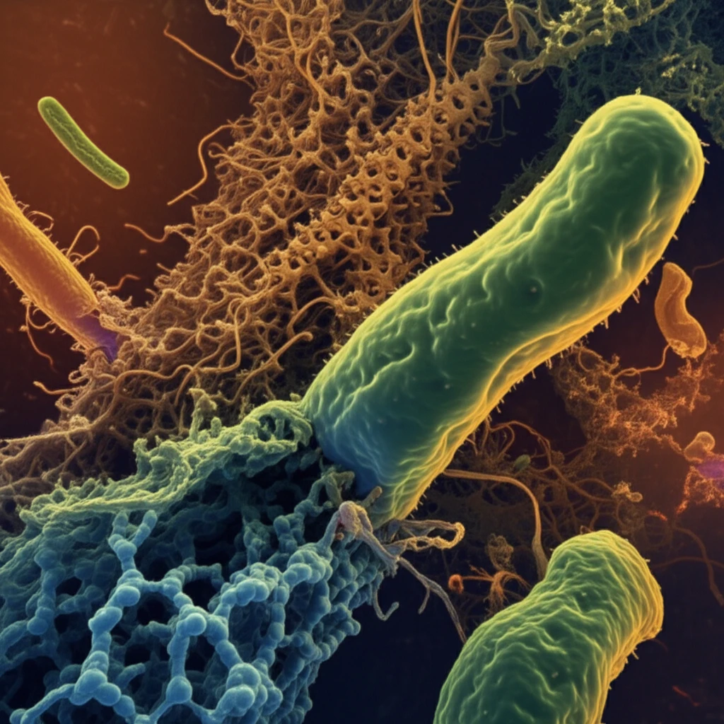 Illustration depicting thermophilic microbes breaking down lignin.