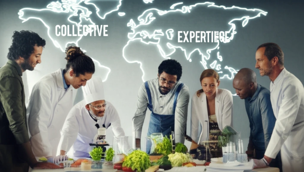 Illustration of a diverse group collaborating on food safety.