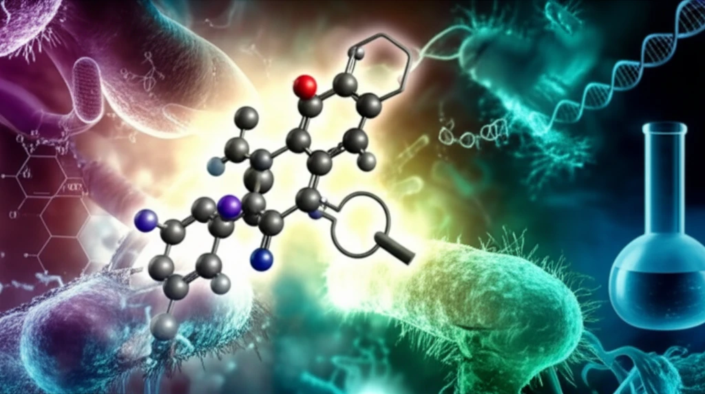 Illustration of a drug molecule interacting with a bacteria cell, symbolizing the precision of drug design