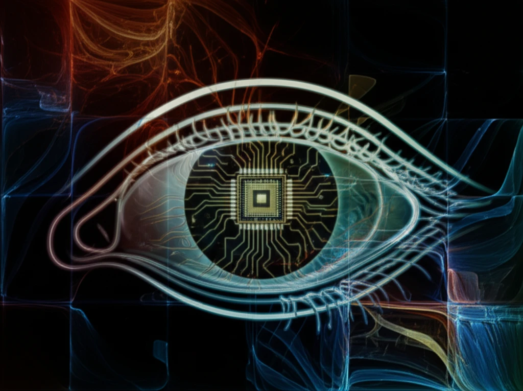 Illustration of a human eye with colorful pathways representing retinal ganglion cells.