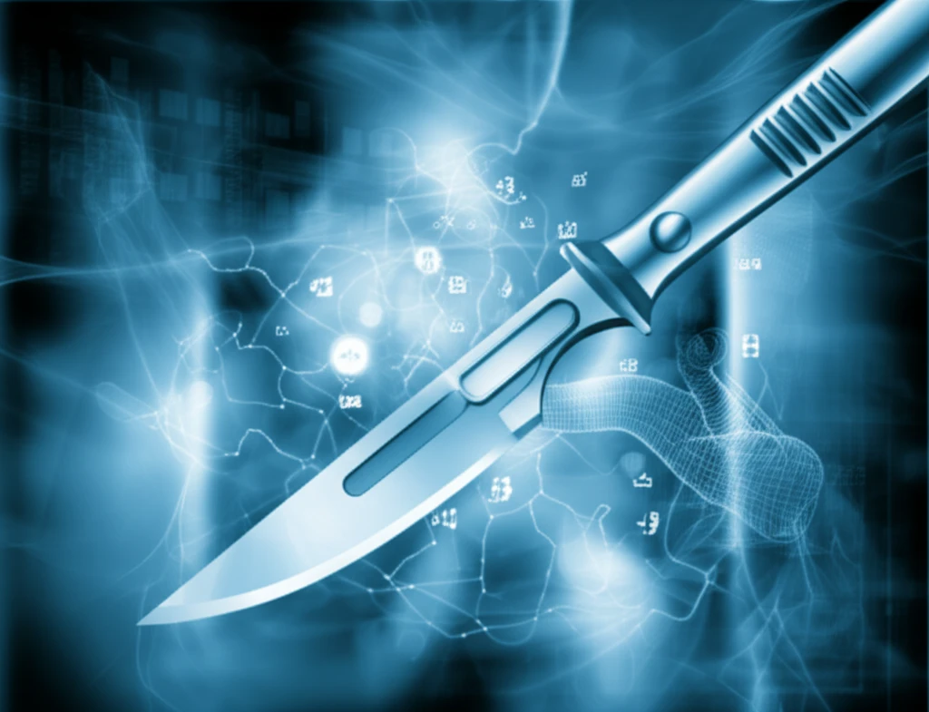 A surreal digital illustration of a scalpel pointing toward the airway.