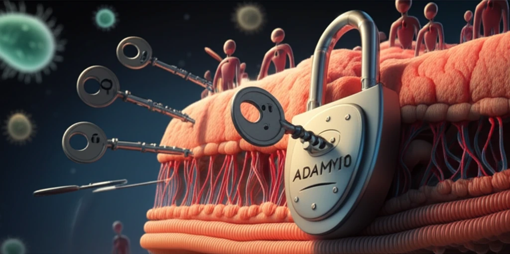 Illustration of a cell's defense mechanism against bacterial toxins, depicting the 'dock-and-lock' system.