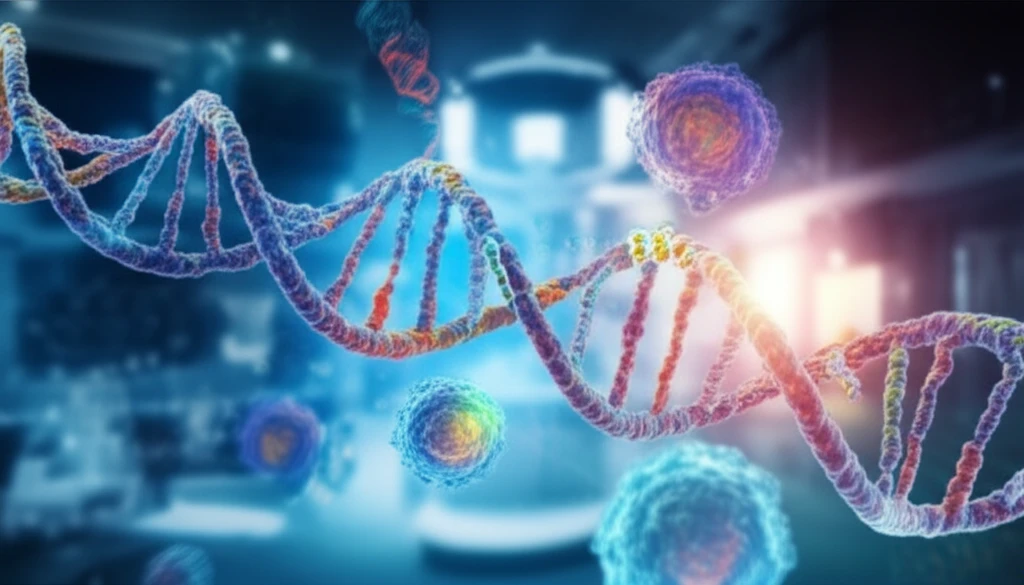Illustration of lung cancer cells with PD-L1 protein, representing targeted therapy.