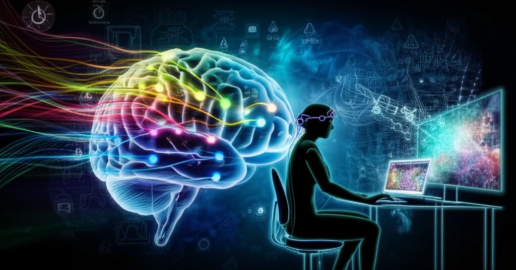 Illustration of a brain connected to a neurofeedback device, symbolizing brain training and mental wellness.