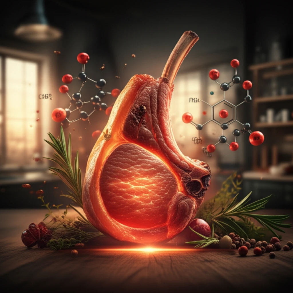 Illustration of a juicy pork chop, symbolizing enhanced meat quality through cysteamine hydrochloride.