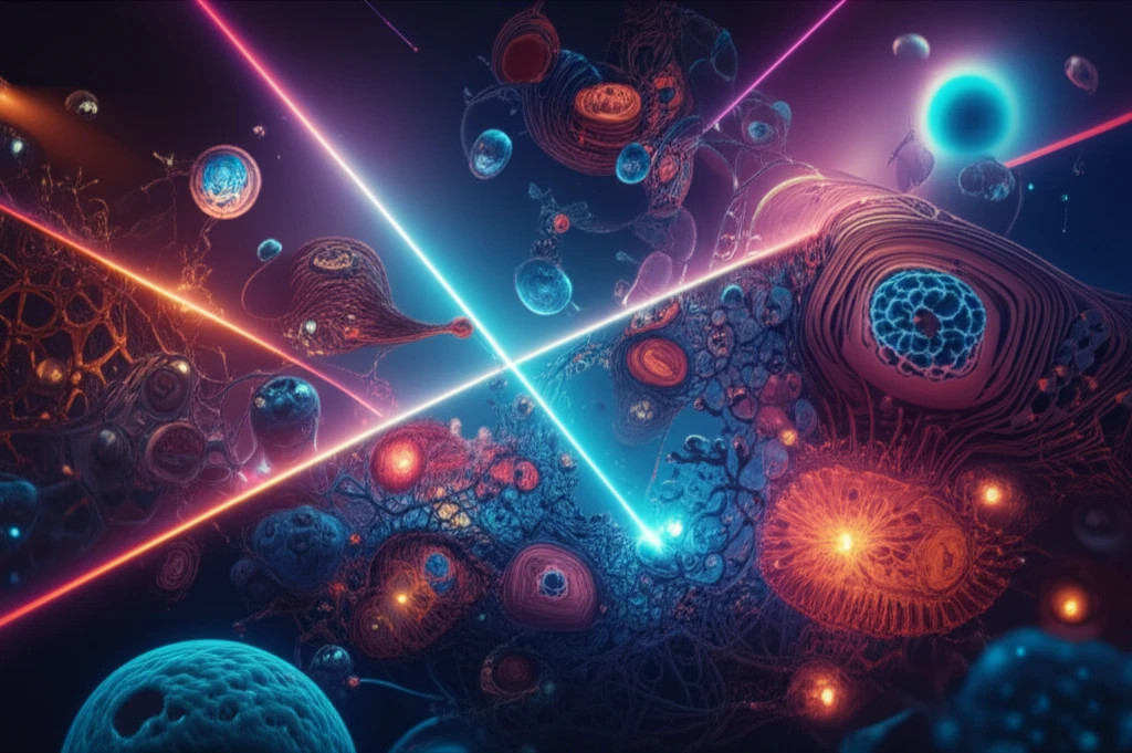 Illustration of nanoimaging with soft X-ray and EUV lasers inside a cell, highlighting nanoscale details.