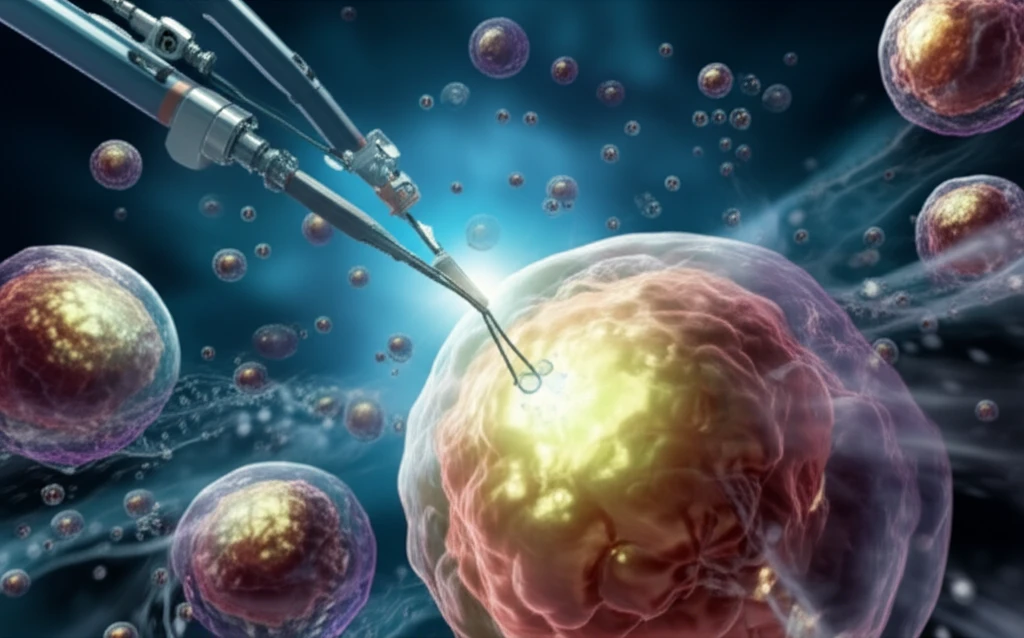 Illustration of Nanoparticles interacting with human cells