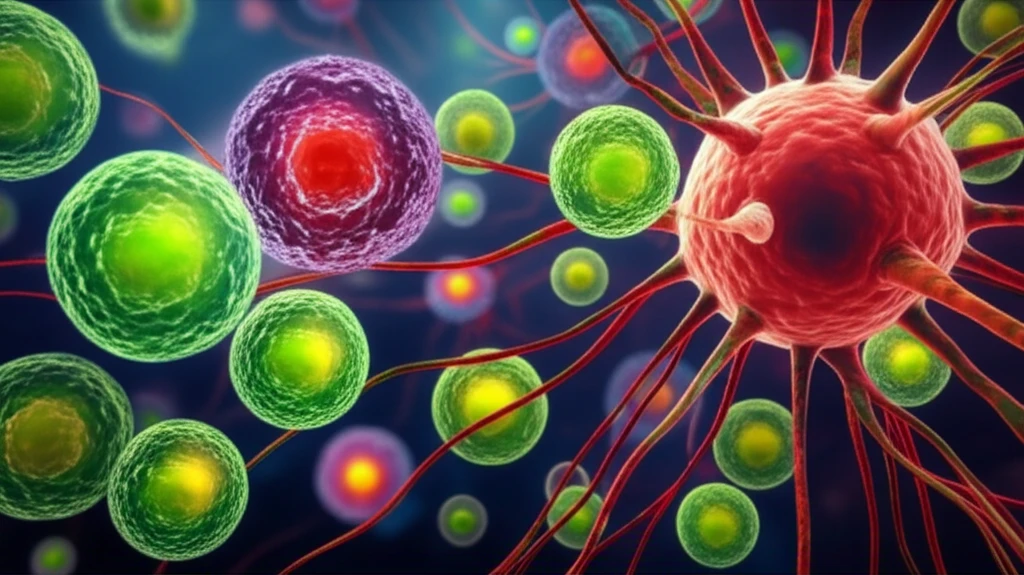 Illustration of microalgae fighting cancer cells.