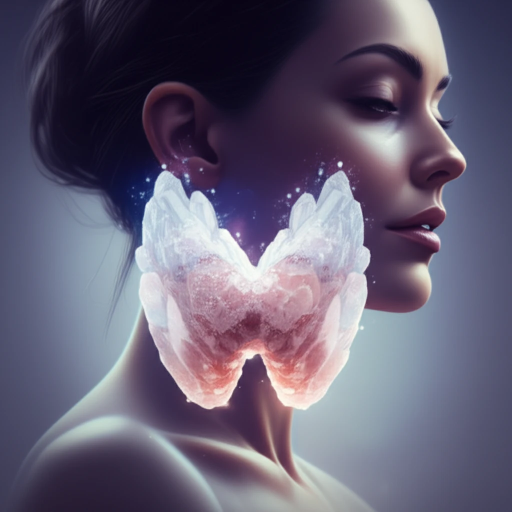 Illustration of a thyroid gland made of salt crystals and a woman's silhouette, representing thyroid health.