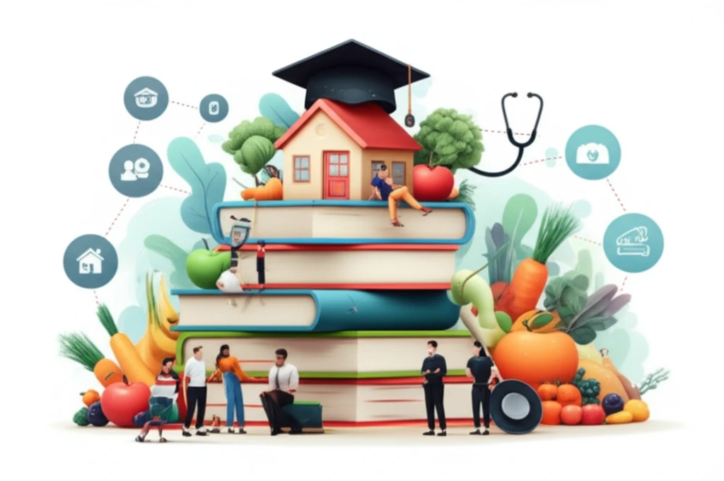 Illustration depicting social determinants of health factors