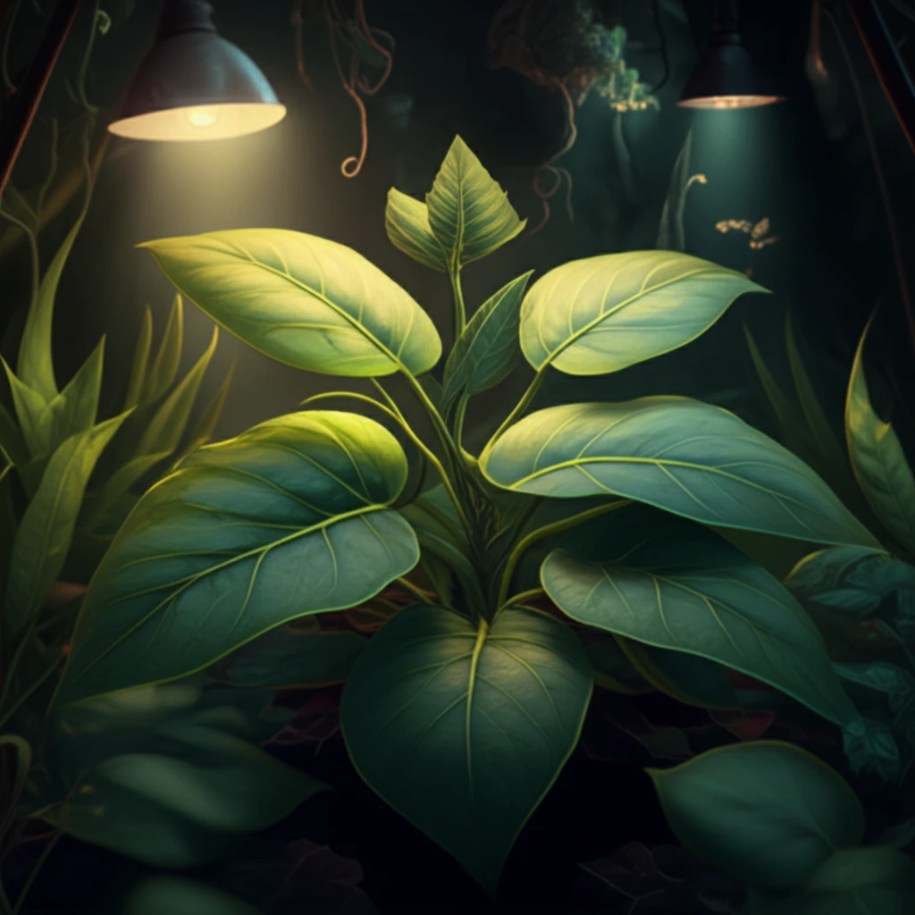Illustration of a thriving 'maria-pretinha' plant under optimal light conditions, showcasing healthy leaves and the benefits of balanced sunlight.