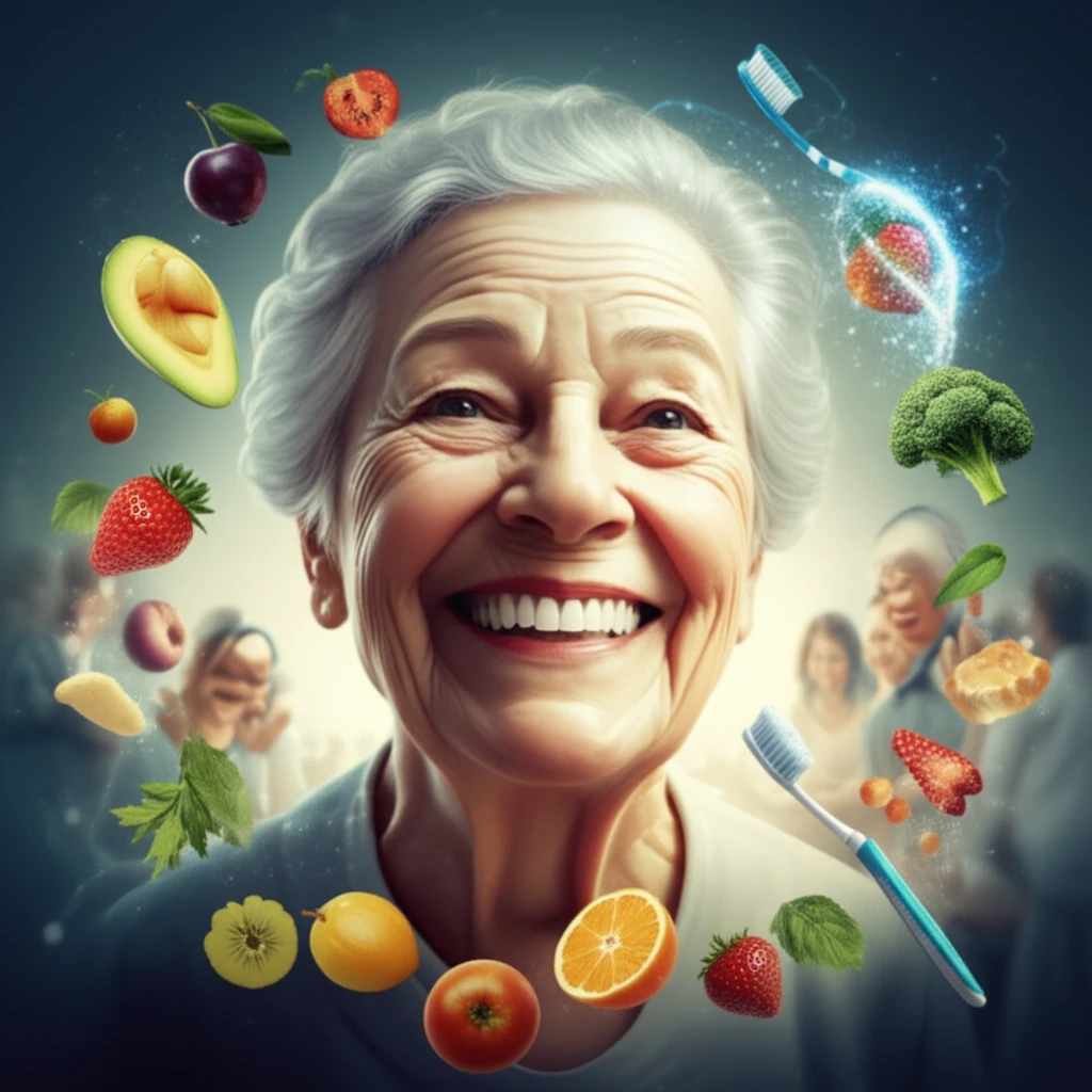 Digital illustration of a senior with a healthy smile, symbolizing oral health and overall well-being.