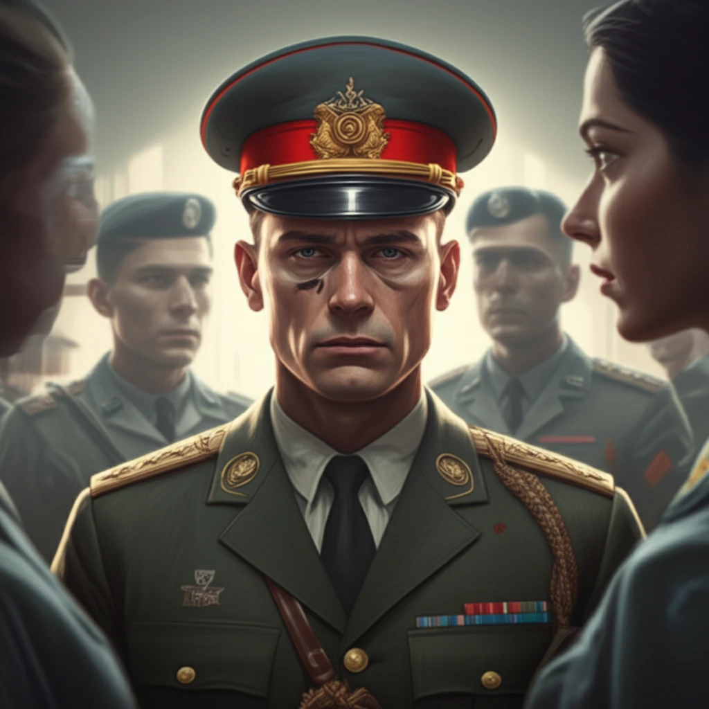 Illustration of a military mental health professional, showing signs of stress but surrounded by support.