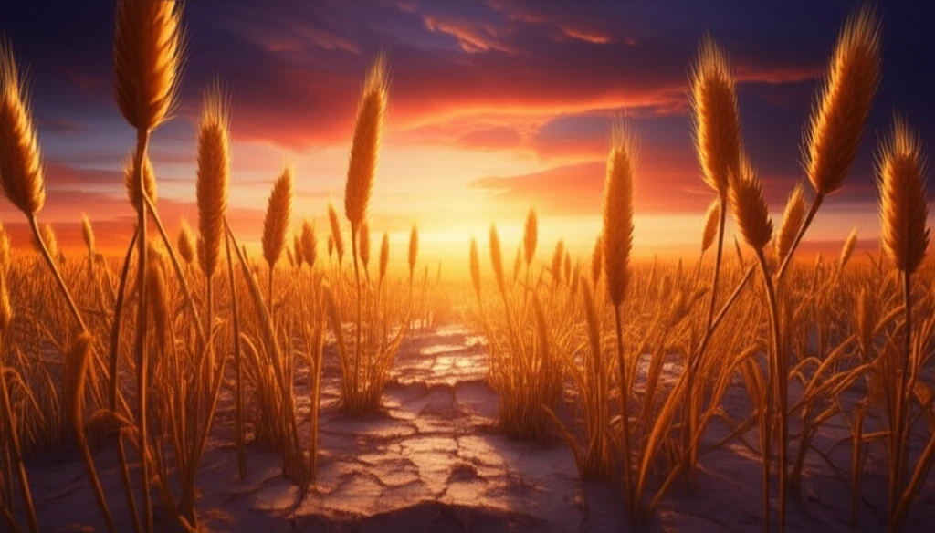 Illustration of salt-tolerant wheat growing in a challenging environment, symbolizing resilience.