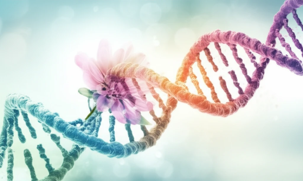 Illustration of DNA helix intertwined with a flower, symbolizing hope in cancer treatment.
