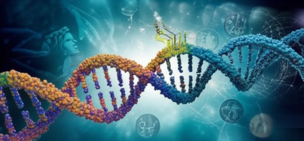 Illustration of the PRDM9 protein interacting with DNA during meiosis, highlighting the zinc finger array and genetic diversity.