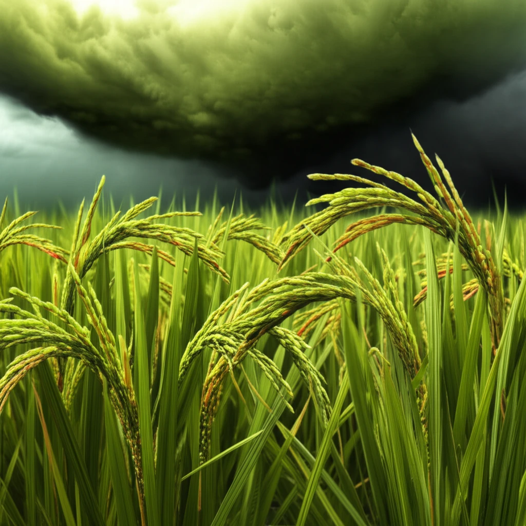 Illustration of rice plants with disease, representing sheath rot disease.