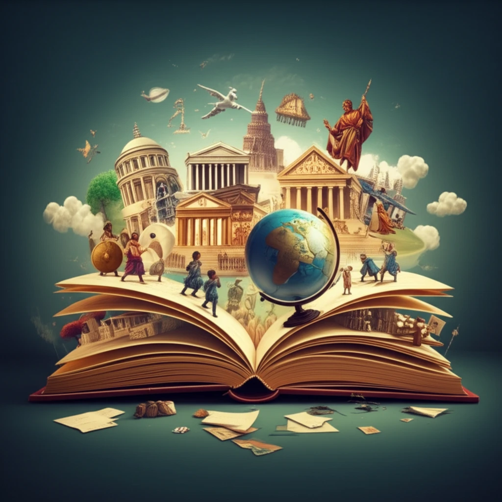 Illustration of history teachers in front of a large open book.