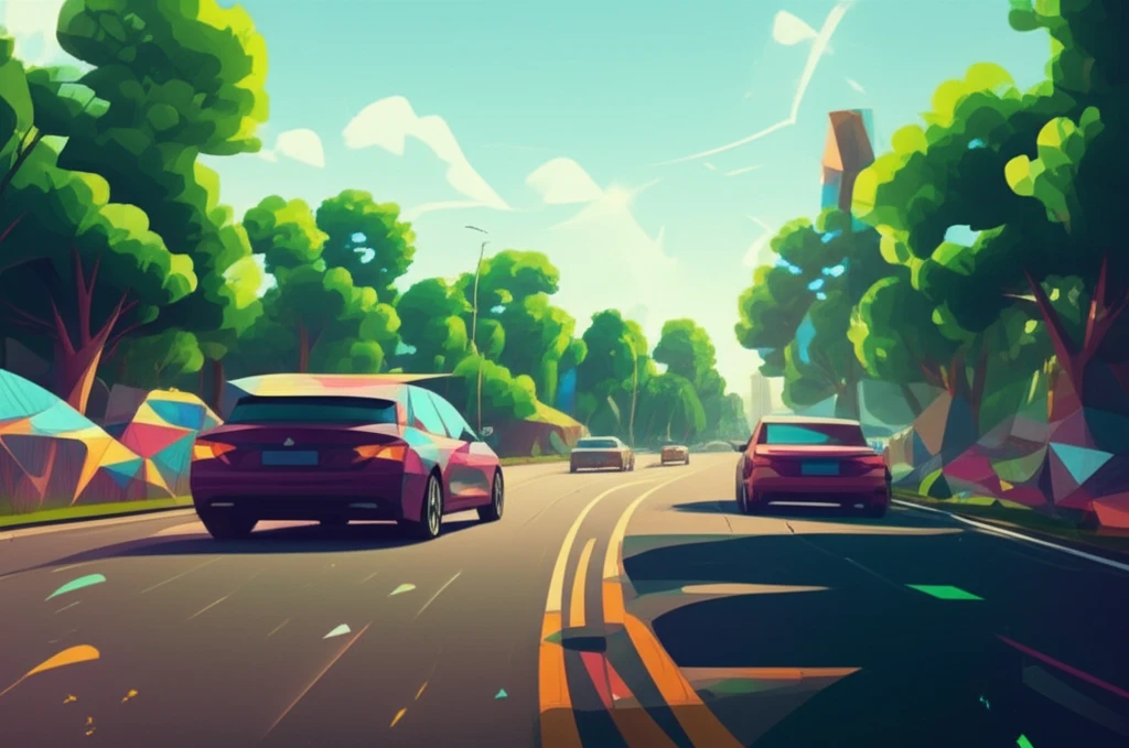 A vibrant and surreal digital illustration showcasing a sustainable road made with processed fats, emphasizing its durability and environmental benefits.