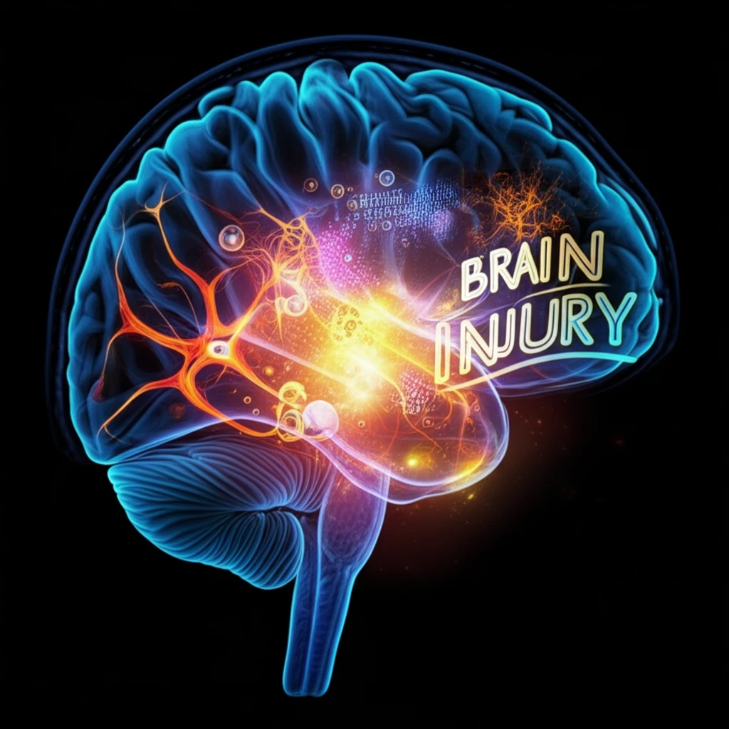 Illustration of a brain scan with MRI technology showing brain injury detection