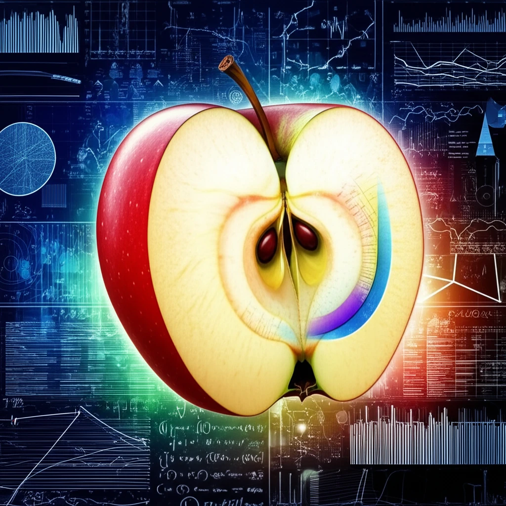 A digital illustration of an apple slice with charts