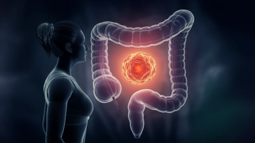 Illustration of a colon with a hidden tumor, representing an unexpected discovery in colon cancer research.