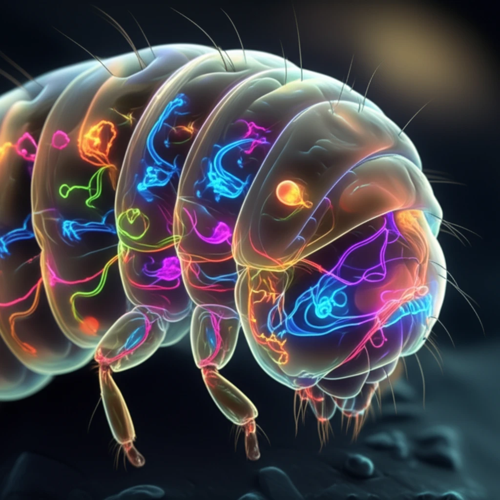 Microscopic view of a fruit fly larva highlighting sensory neurons, representing a complex network of biological structures.