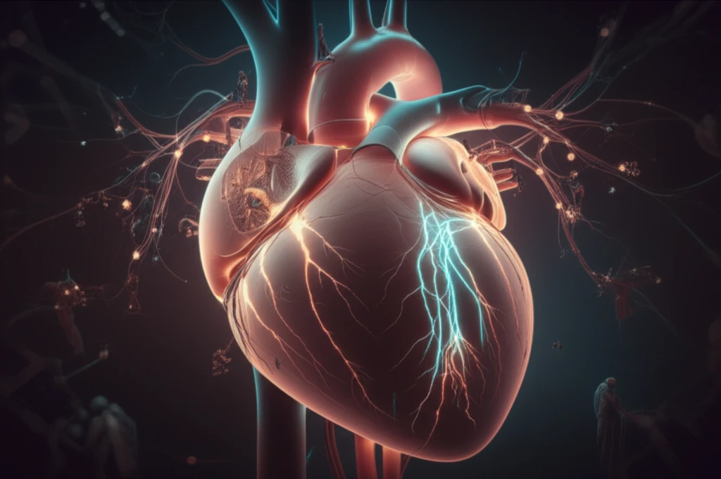 Illustration of a heart with glowing pathways and miniature figures representing pacemaker cells.