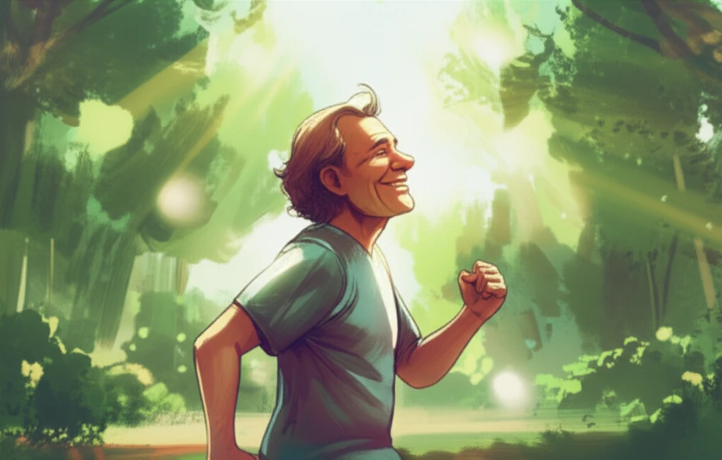 Person with COPD exercising outdoors, breathing fresh air.