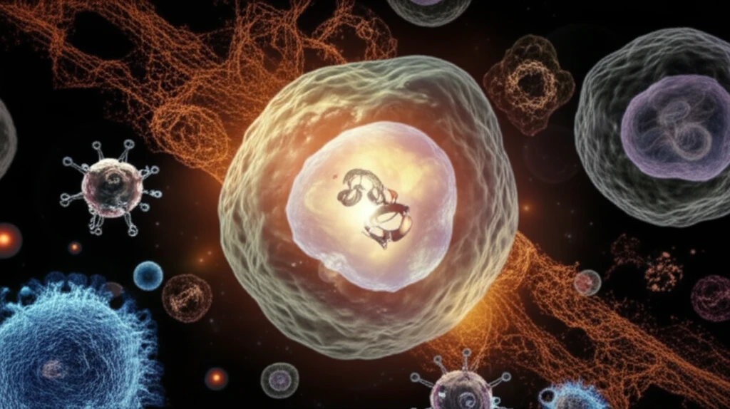 Illustration of a cell with a highlighted nucleus and a stylized protein molecule, representing the discovery of a new cellular 'gatekeeper'.