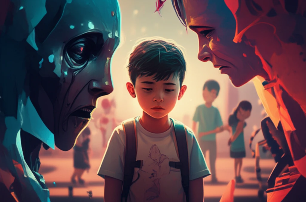 Illustration depicting a child experiencing social avoidance with symbolic representations of emotions.