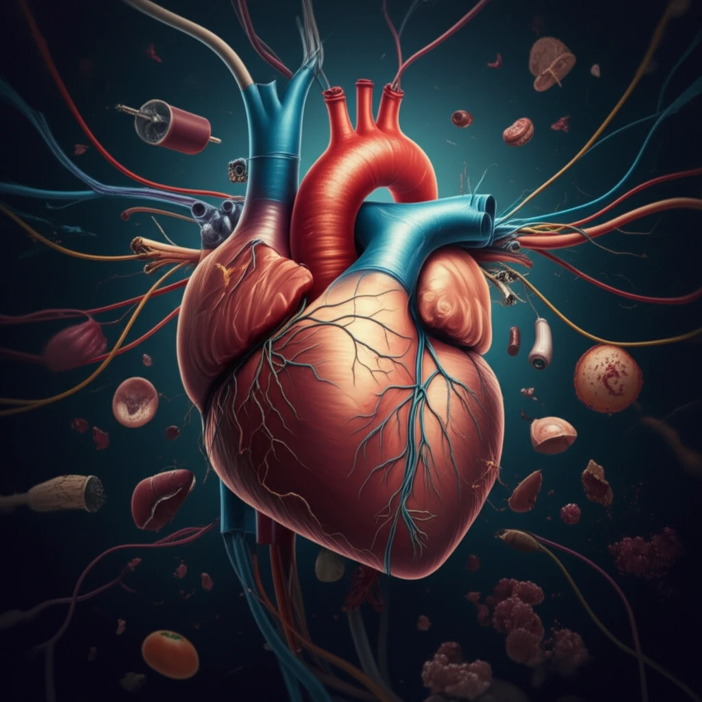 Illustration of a heart with electrical connections representing ventricular tachycardia, symbolizing heart health and recovery.