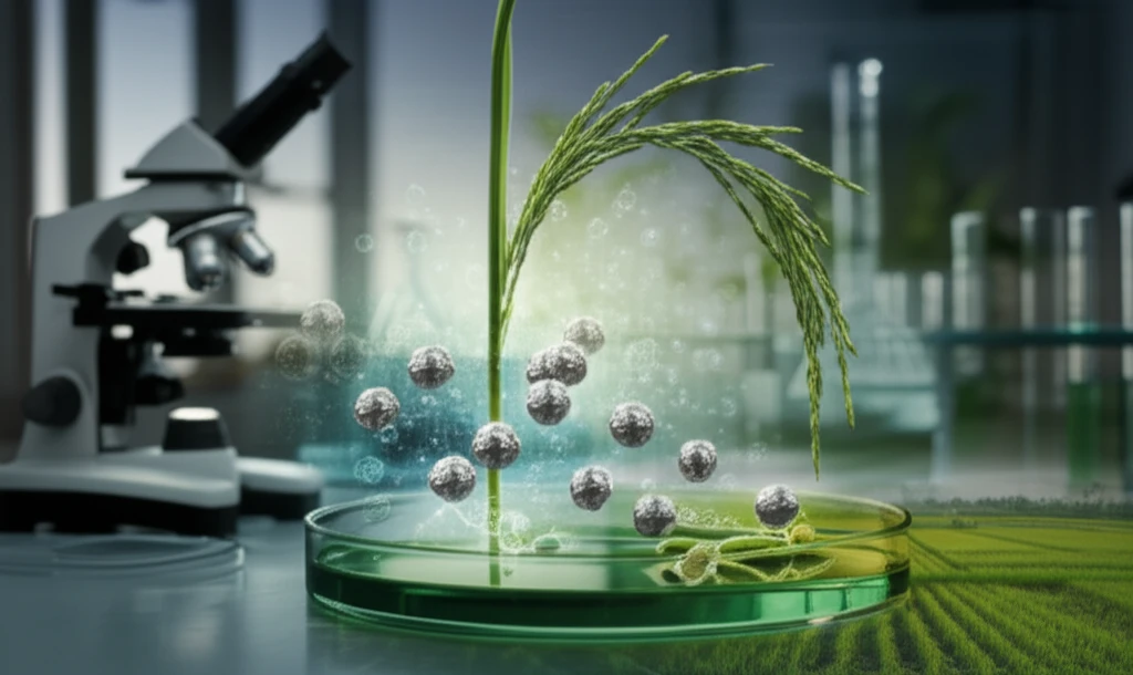 Illustration of silver nanoparticles created from rice straw, demonstrating antibacterial activity.