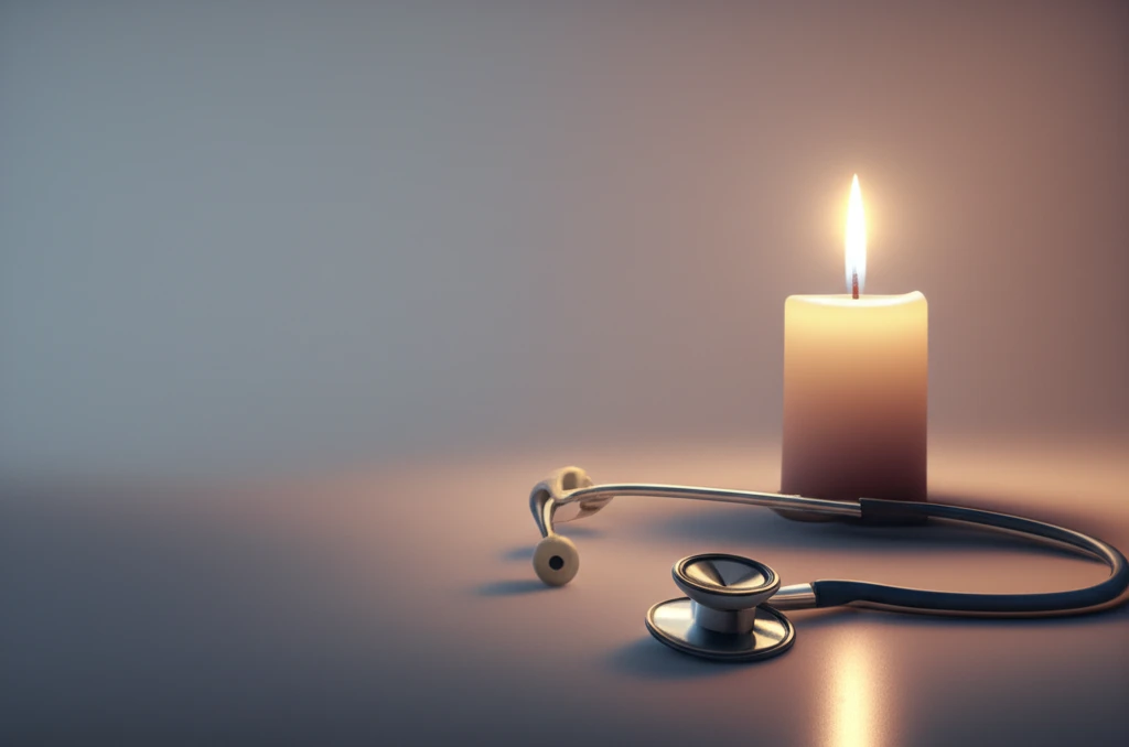 Digital illustration of a candle and stethoscope representing remembrance.