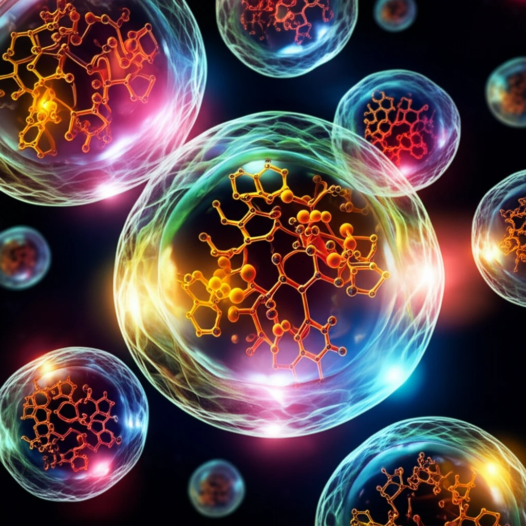 Microscopic view of microalgae cells with active compounds