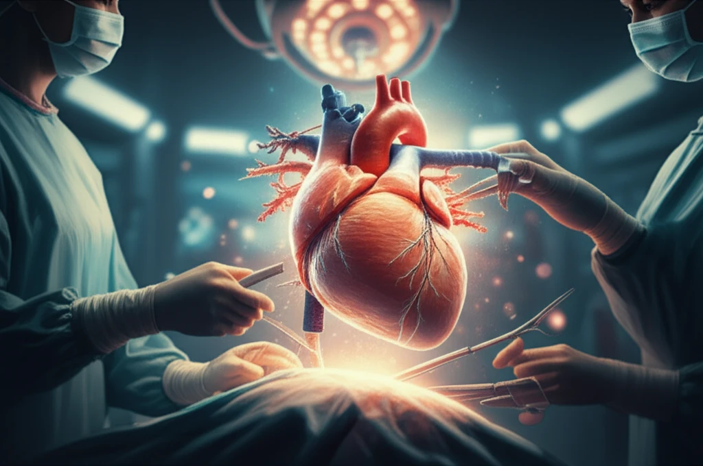 Illustration depicting a heart transplant operation, symbolizing life and hope.