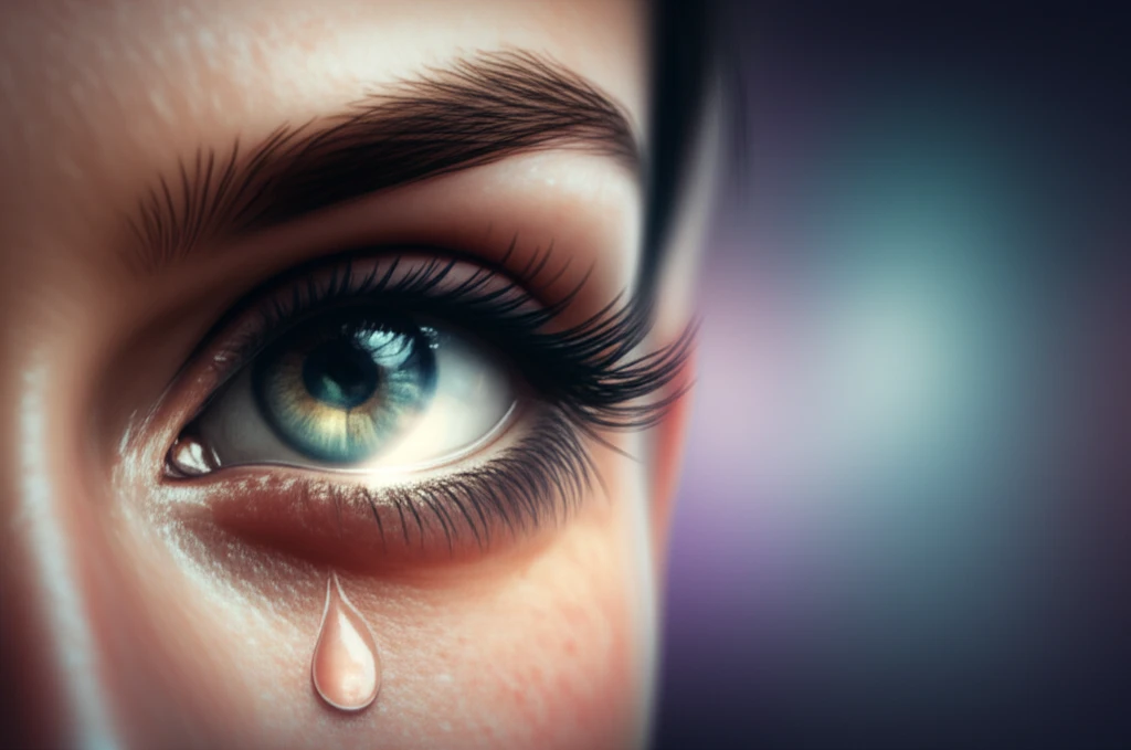 Digital illustration of eyes representing the healing of ocular rosacea with a glowing tear duct.