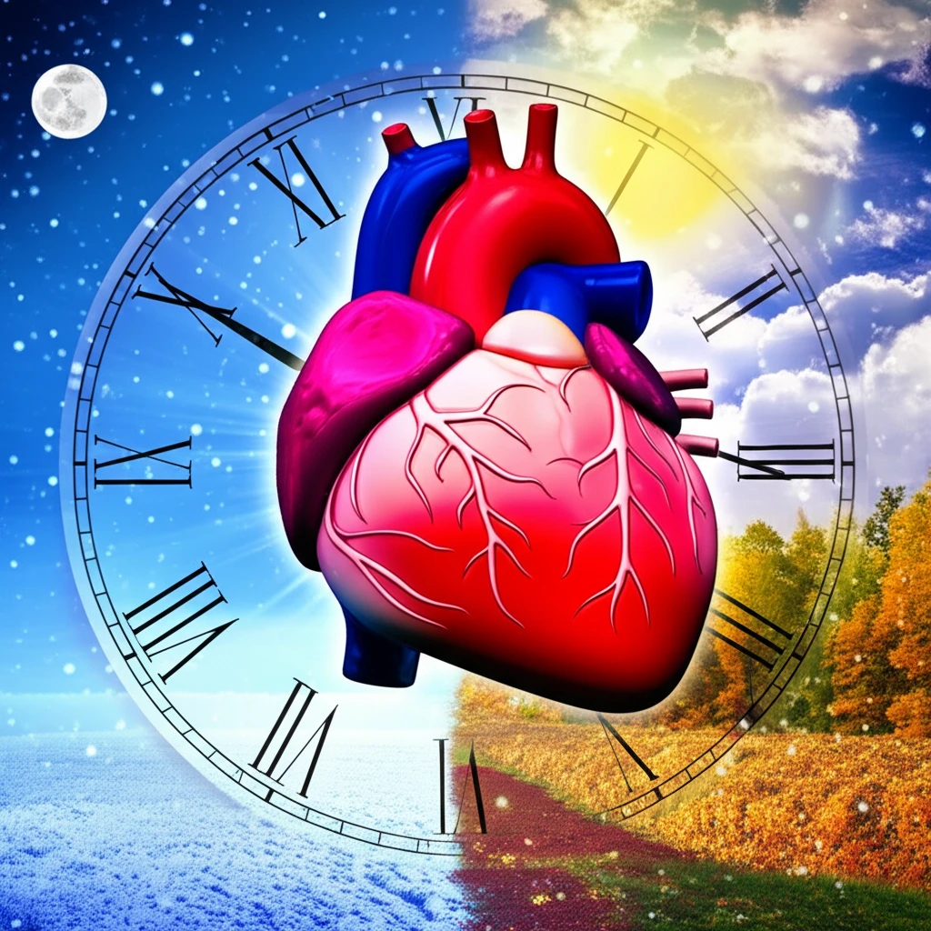 Illustration symbolizing the connection between heart health, circadian rhythms, and seasonal changes.