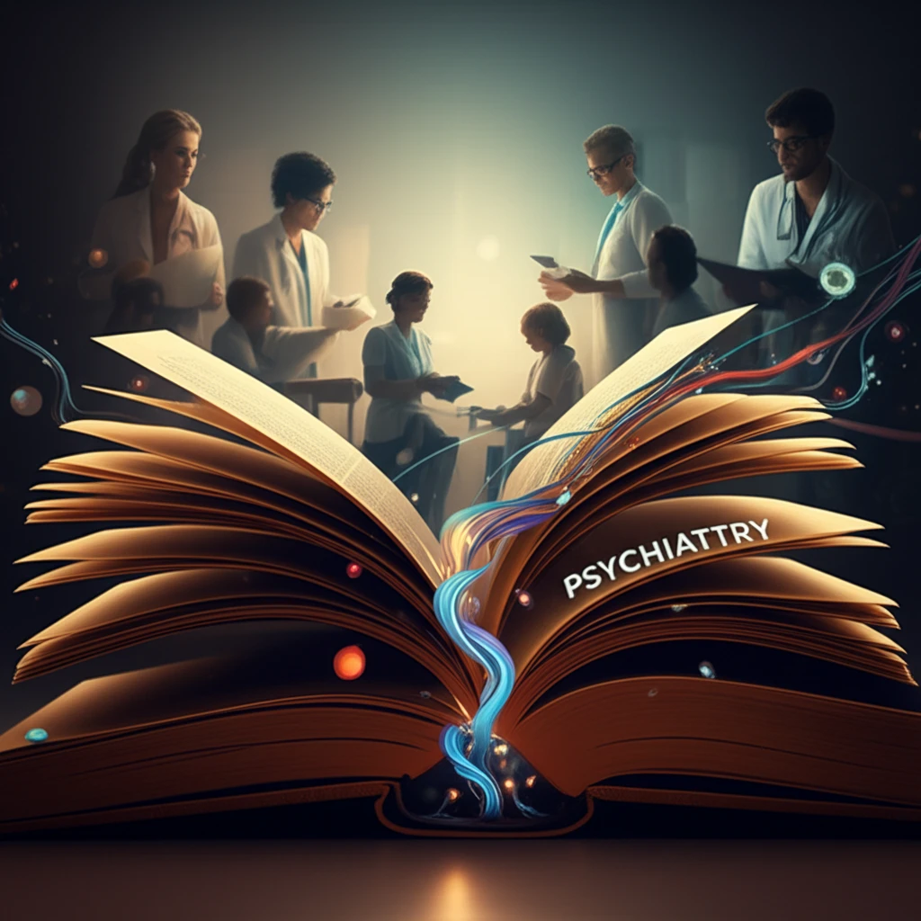 A digital illustration portraying the Psychiatry journal as a source of knowledge and community