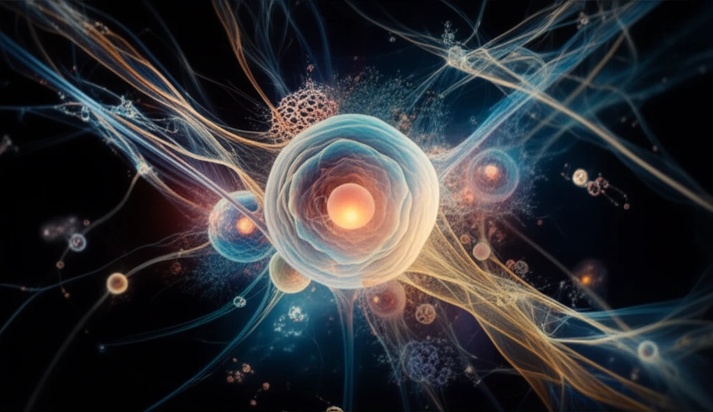 Digital illustration of stem cells, a futuristic representation of cellular regeneration and medical innovation.