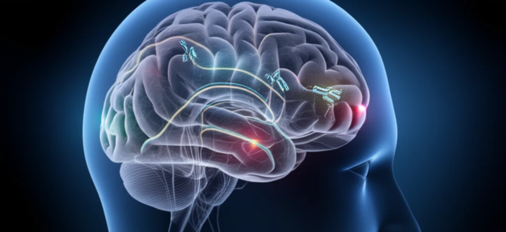Illustration depicting MOG antibody attack on myelin sheaths in the brain, symbolizing the effects of MOG antibody disease
