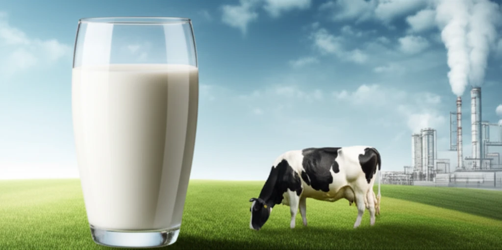 Illustration showing the journey of milk from the farm to the table, highlighting dairy processing stages.