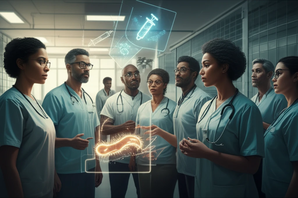 Illustration depicting the hidden health threats in detention centers with medical symbols and concerned individuals.