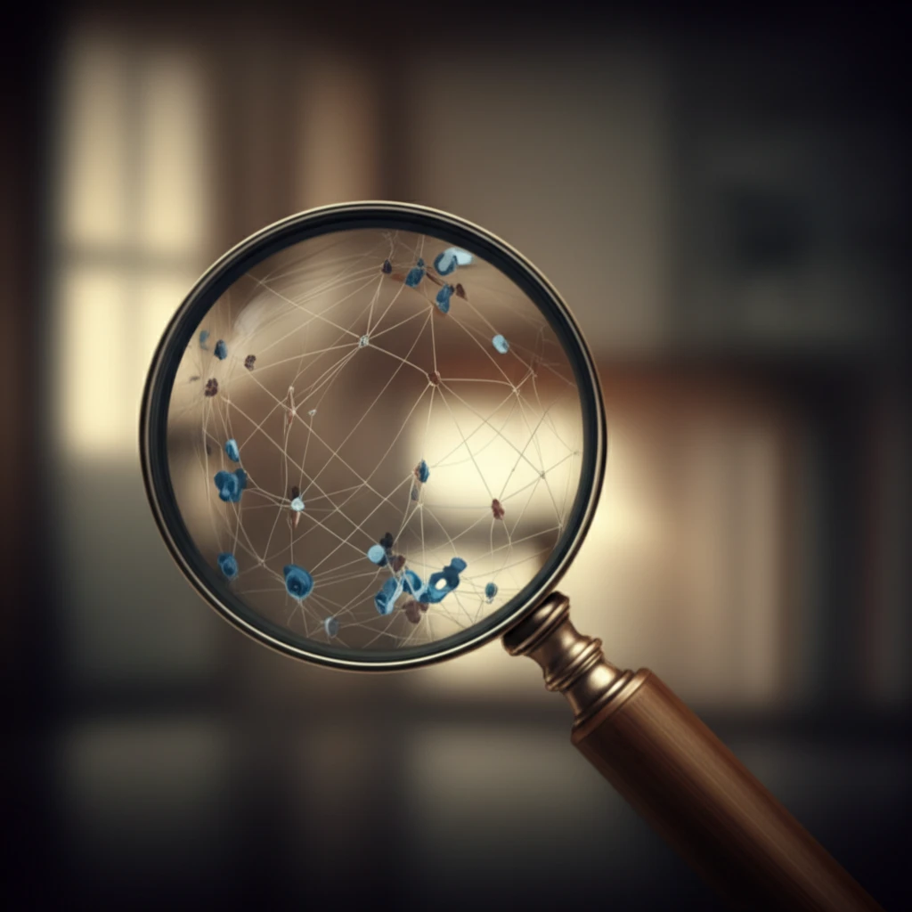 Digital illustration of a magnifying glass examining an intricate web, representing the complex nature of sexual offending