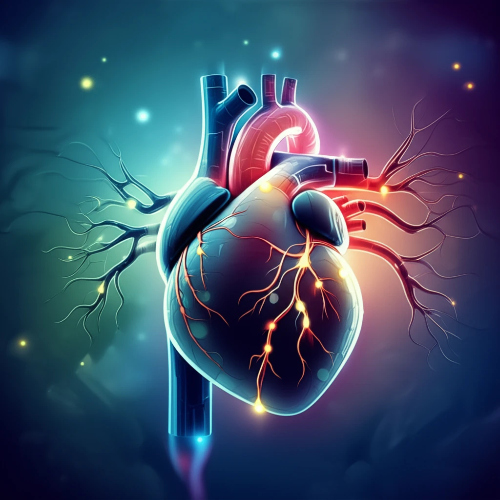 Surreal illustration of a healthy heart with electrical pathways, representing cardiac health.