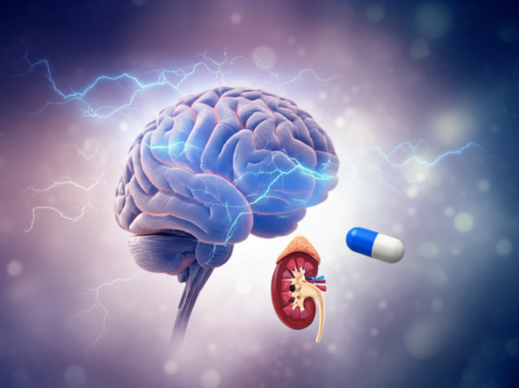 Illustration of brain activity with pregabalin and kidneys.